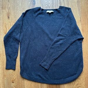 LOFT Black Speckled Knit Sweater with Shirttail Hem, Small